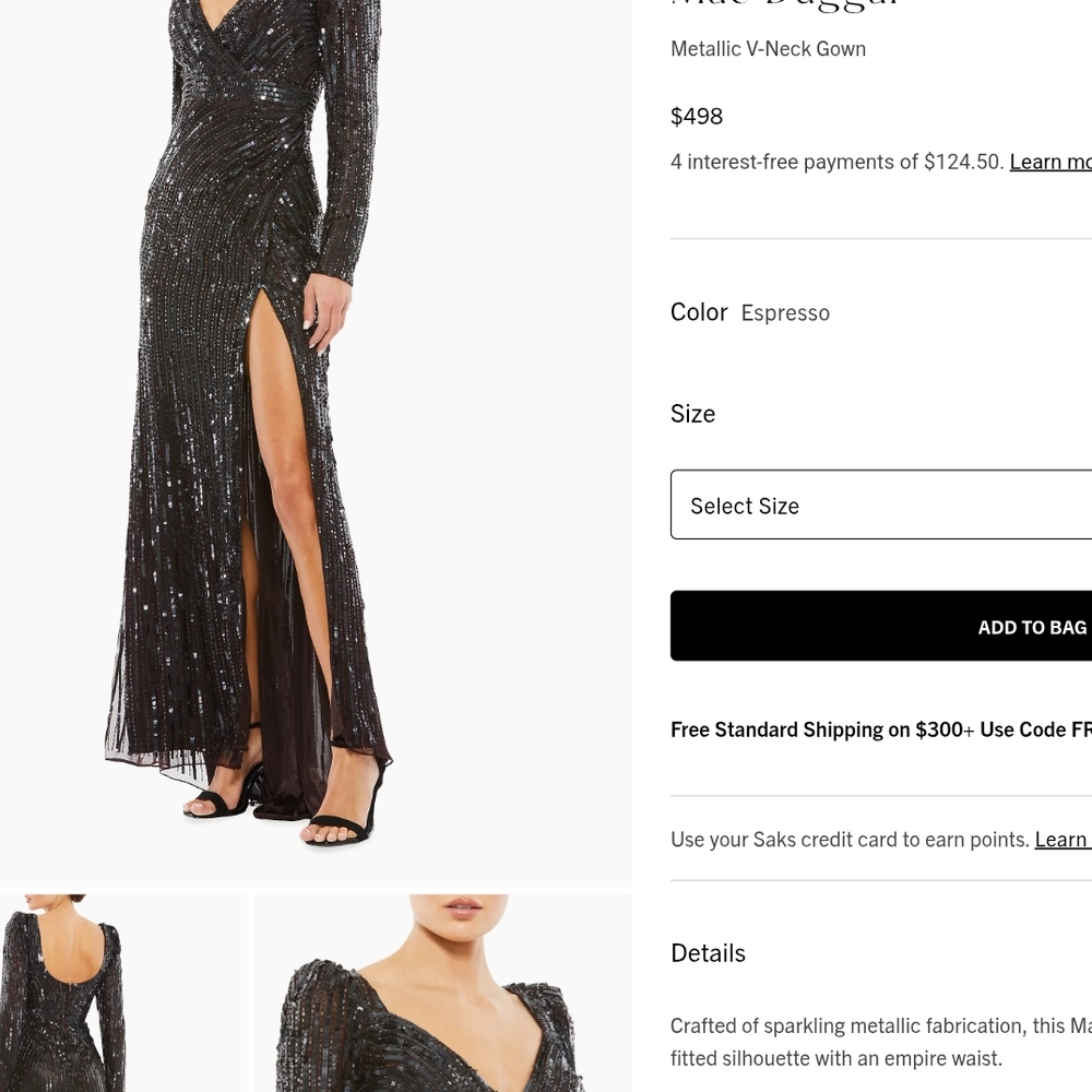 Mac Duggal Metallic V-Neck Gown in Espresso